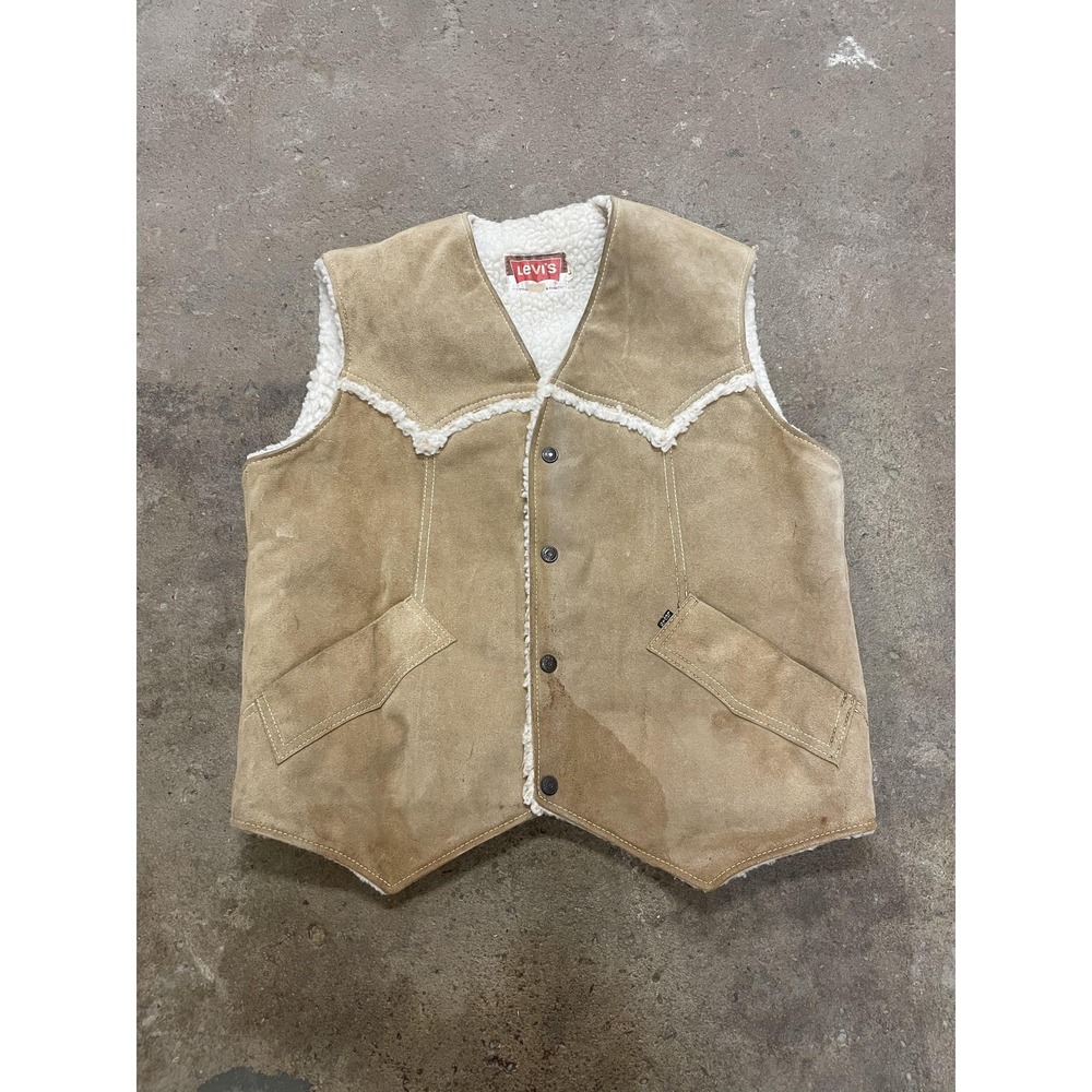 Vintage Levi's Vest‎ Mens Medium Beige Suede Sherpa Lined Western 60608-9724